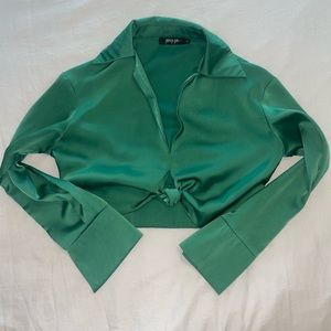 Knot Detail Collared Cropped Top Green